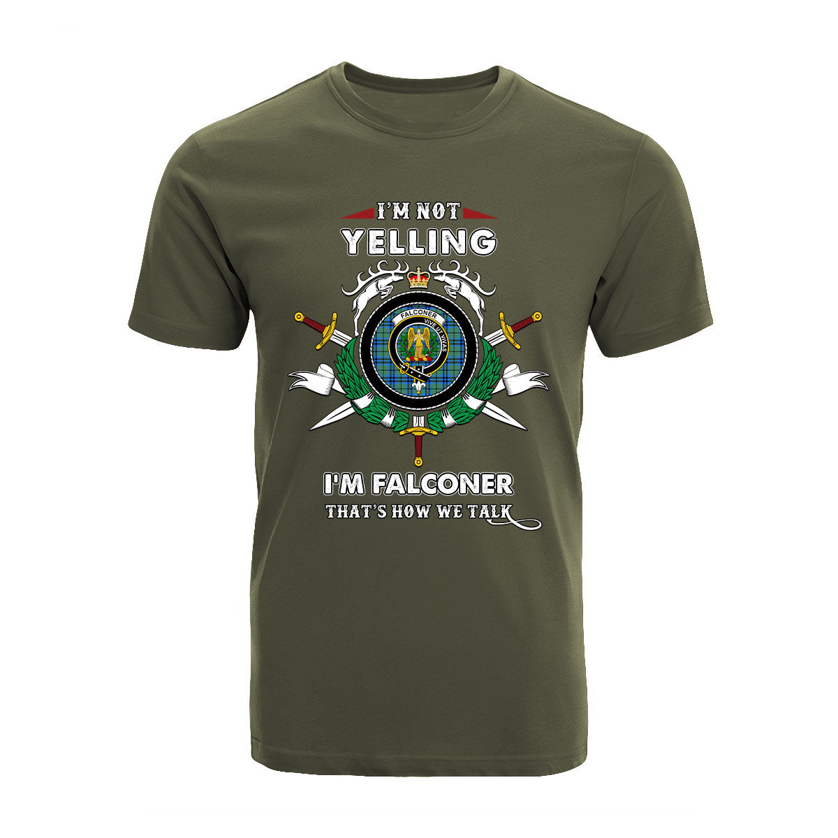Falconer Tartan Crest T-shirt - I'm not yelling style