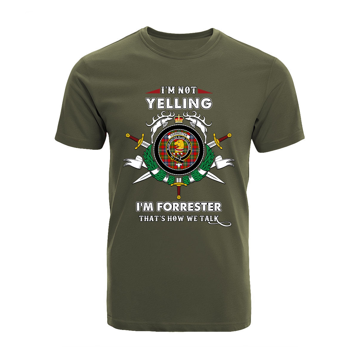 Forrester Tartan Crest T-shirt - I'm not yelling style
