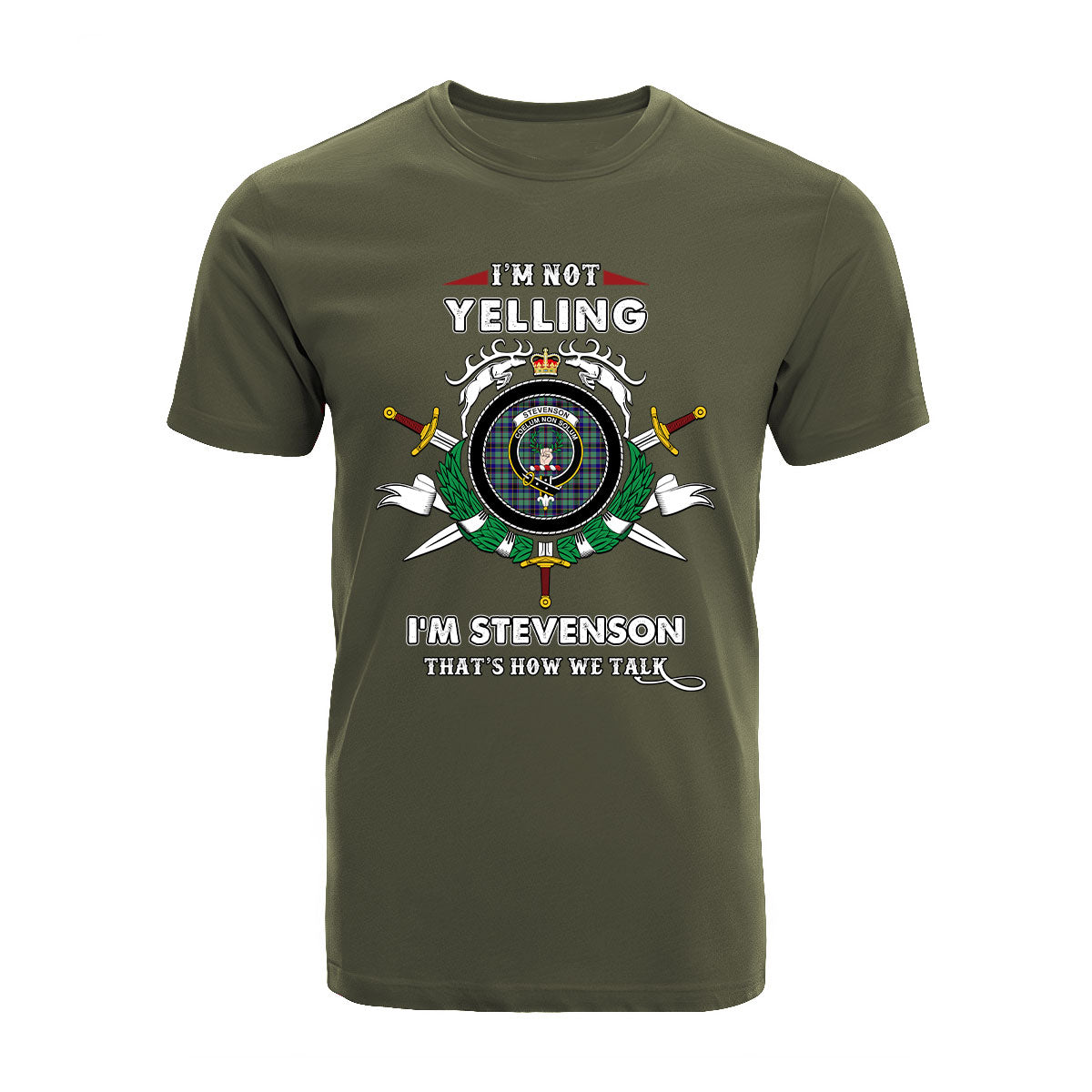 Stevenson Tartan Crest T-shirt - I'm not yelling style