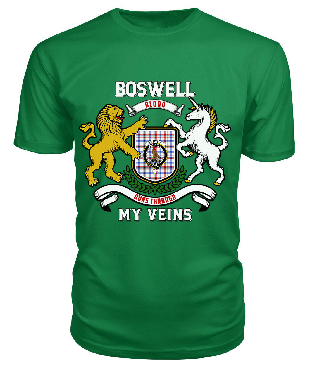 Boswell Modern Tartan Crest 2D T-shirt - Blood Runs Through My Veins Style