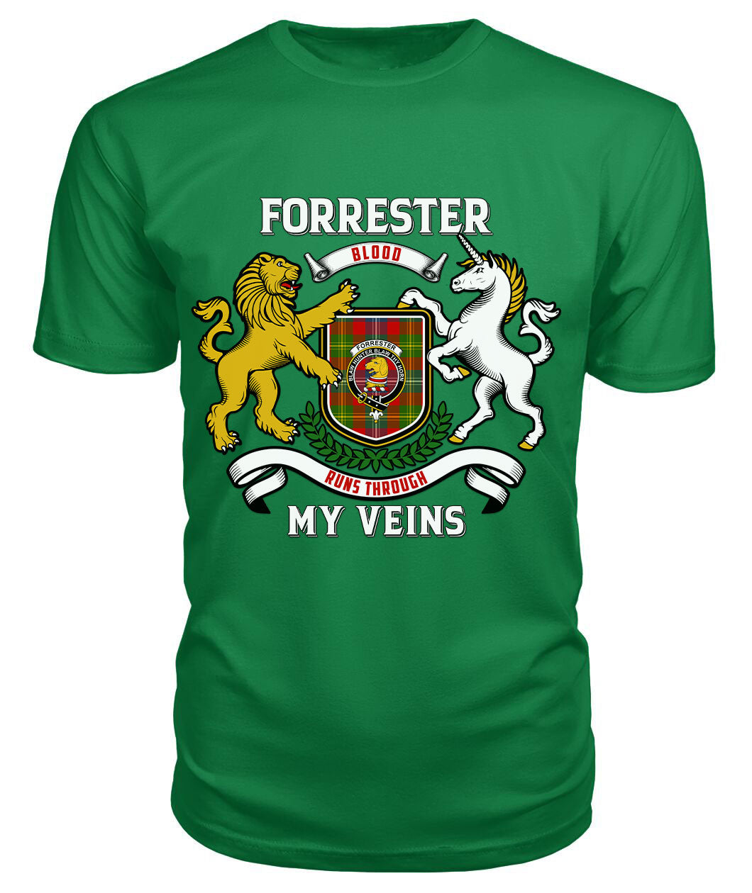 Forrester Tartan Crest 2D T-shirt - Blood Runs Through My Veins Style