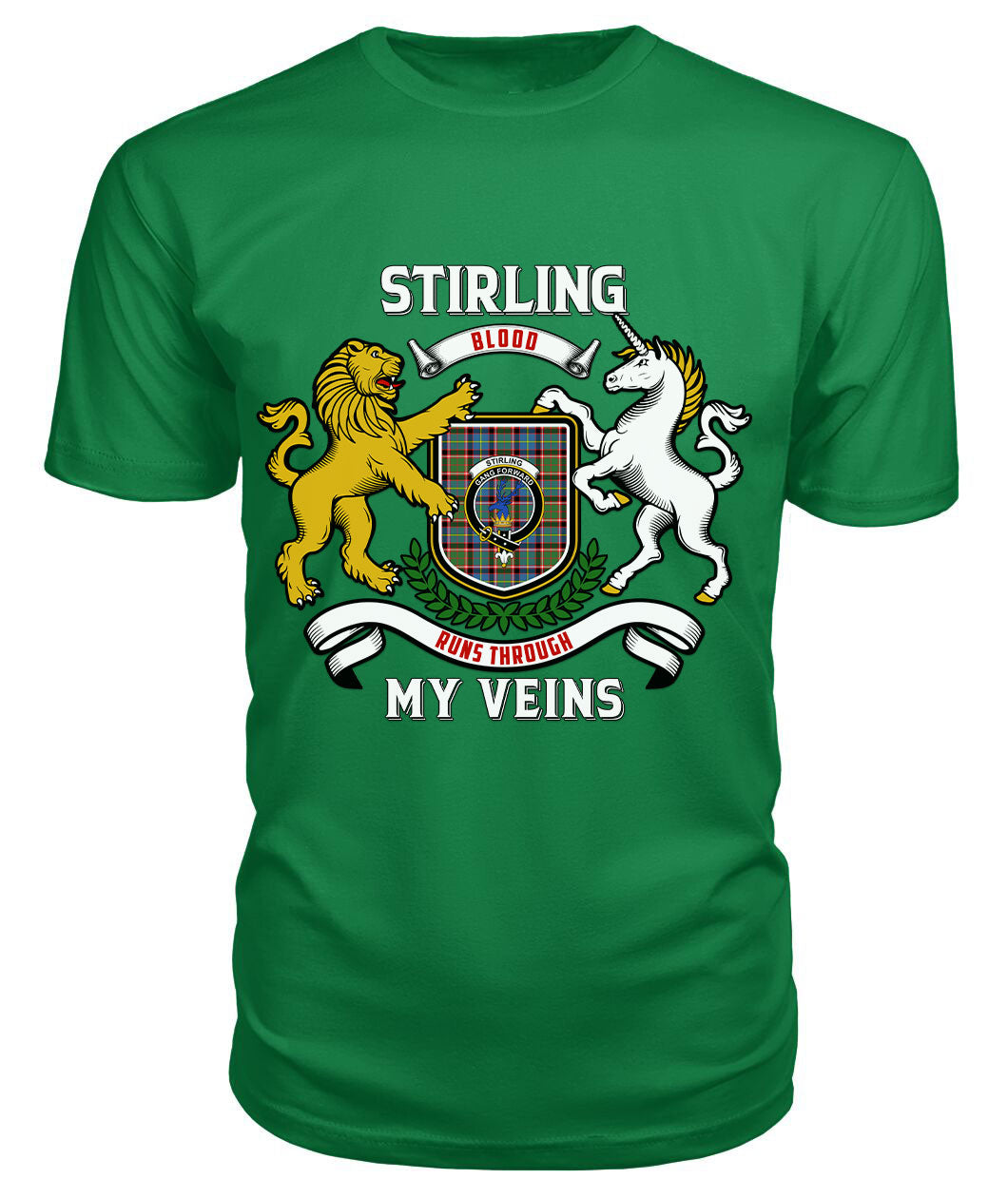 Stirling (of Cadder-Present Chief) Tartan Crest 2D T-shirt - Blood Runs Through My Veins Style