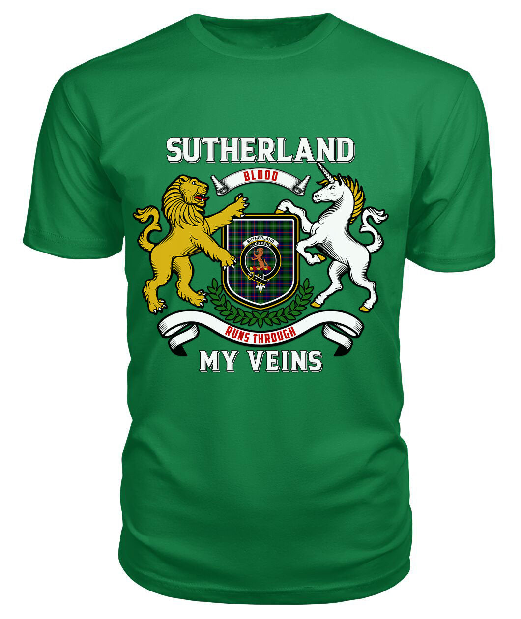 Sutherland Modern Tartan Crest 2D T-shirt - Blood Runs Through My Veins Style