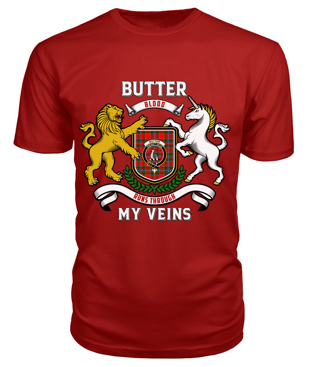 Butter Tartan Crest 2D T-shirt - Blood Runs Through My Veins Style