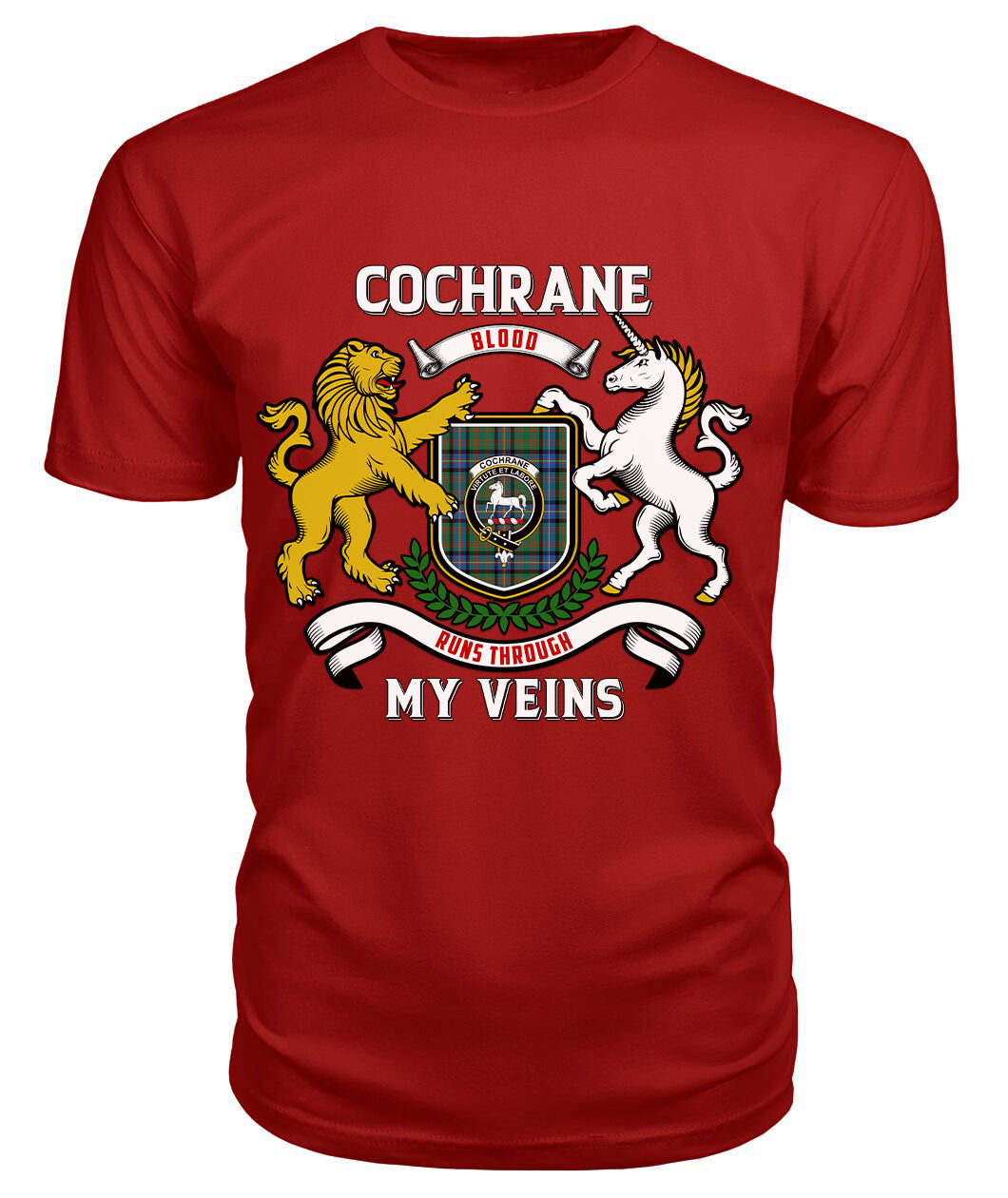 Cochrane Ancient Tartan Crest 2D T-shirt - Blood Runs Through My Veins Style