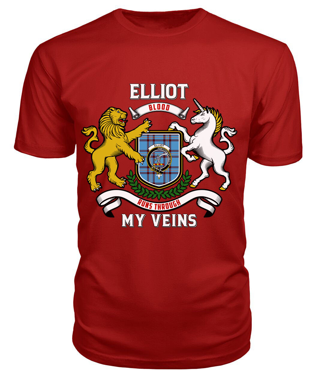 Elliot Ancient Tartan Crest 2D T-shirt - Blood Runs Through My Veins Style