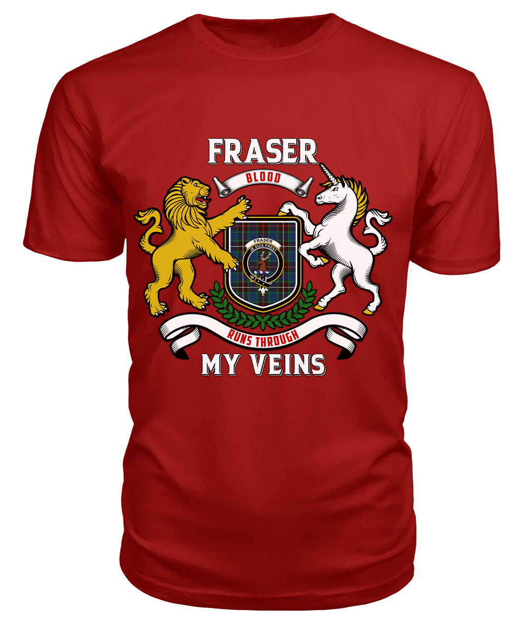 Fraser (of Lovat) Hunting Ancient Tartan Crest 2D T-shirt - Blood Runs Through My Veins Style