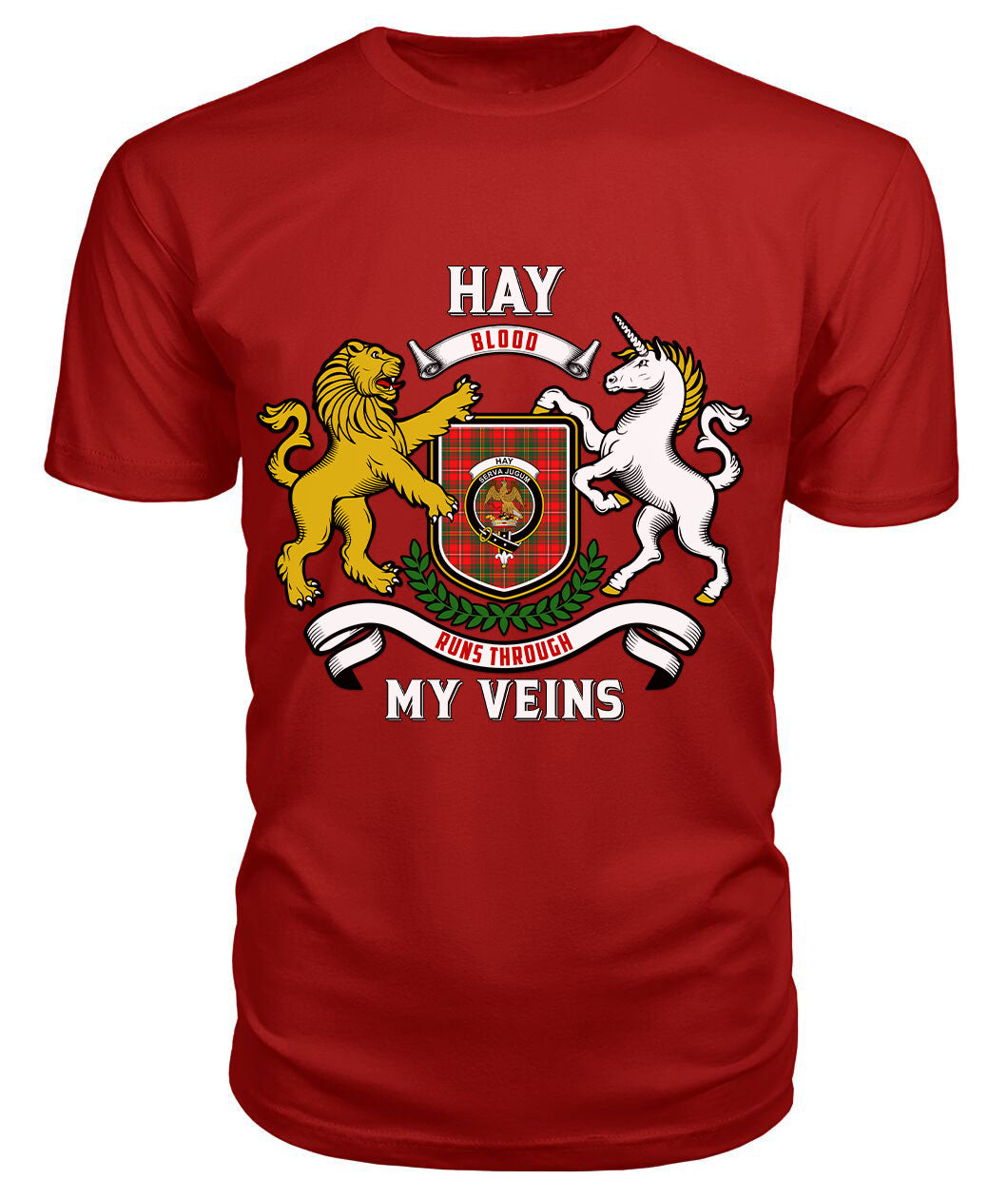 Hay Modern Tartan Crest 2D T-shirt - Blood Runs Through My Veins Style