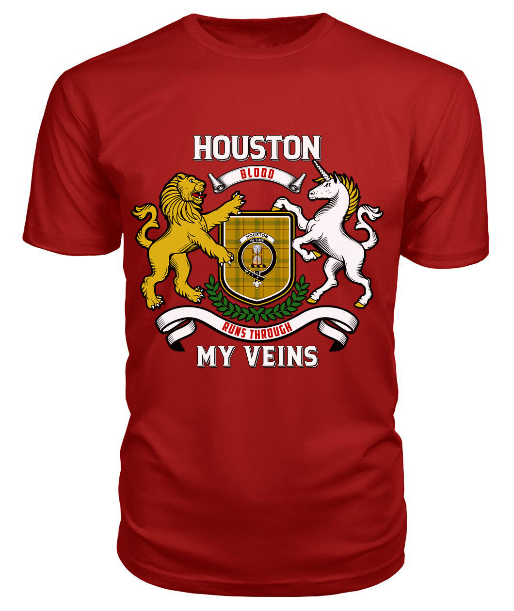 Houston Tartan Crest 2D T-shirt - Blood Runs Through My Veins Style