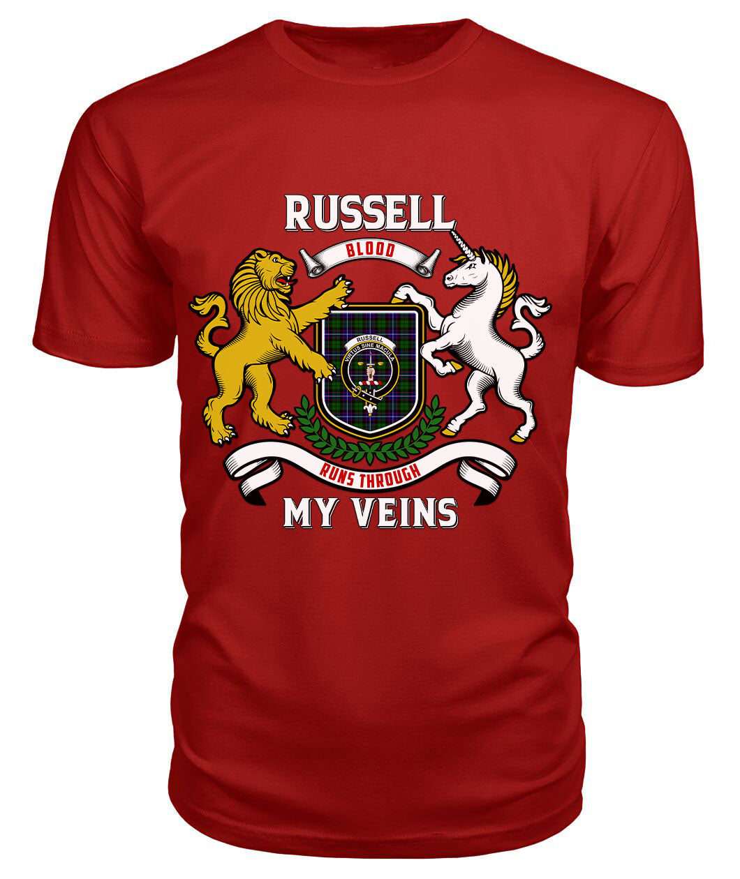Russell Modern Tartan Crest 2D T-shirt - Blood Runs Through My Veins Style