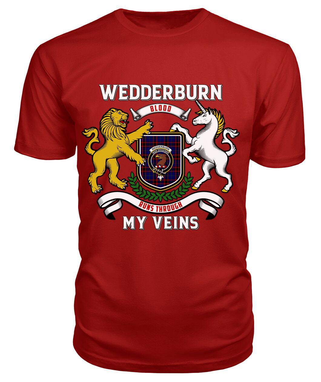 Wedderburn Tartan Crest 2D T-shirt - Blood Runs Through My Veins Style