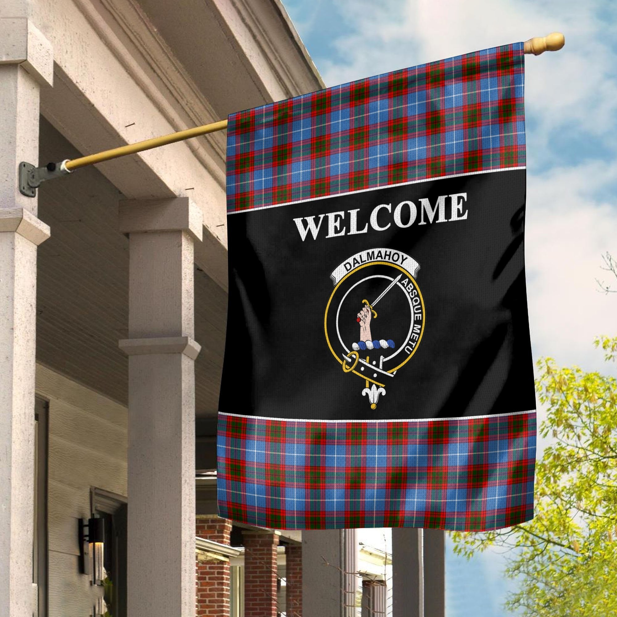 Dalmahoy Tartan Crest Black Garden Flag