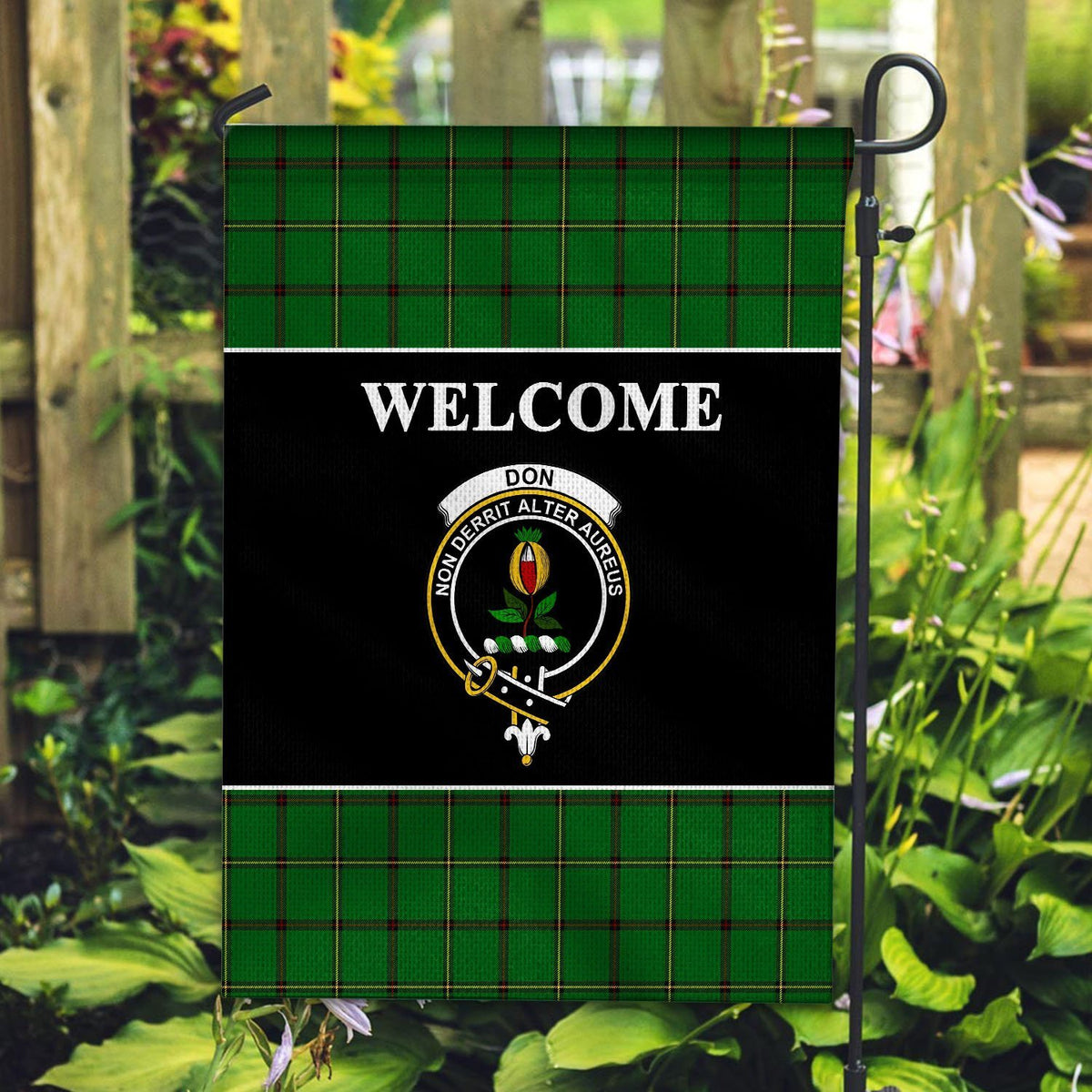 Don Tartan Crest Black Garden Flag