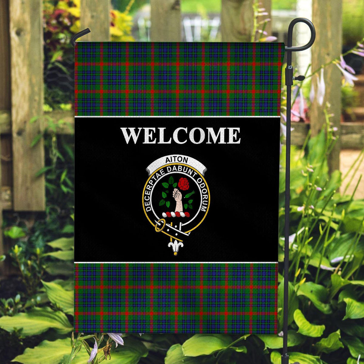 Aiton Tartan Crest Black Garden Flag