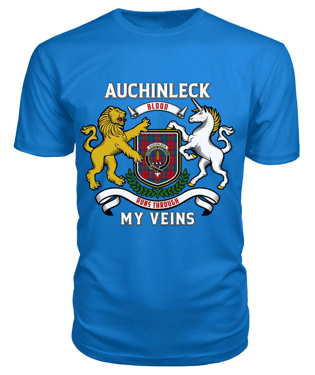 Auchinleck Tartan Crest 2D T-shirt - Blood Runs Through My Veins Style