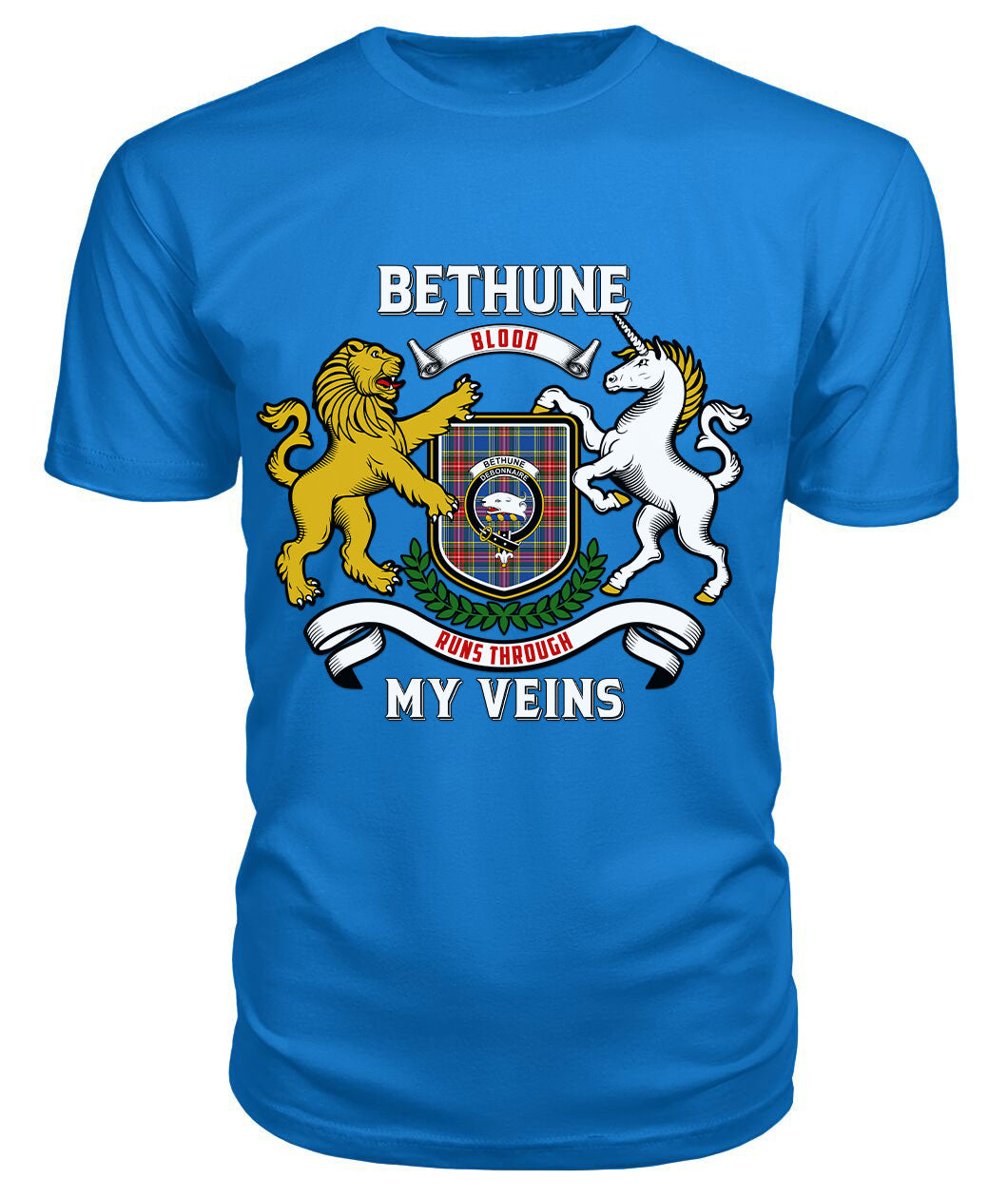 Bethune Modern Tartan Crest 2D T-shirt - Blood Runs Through My Veins Style