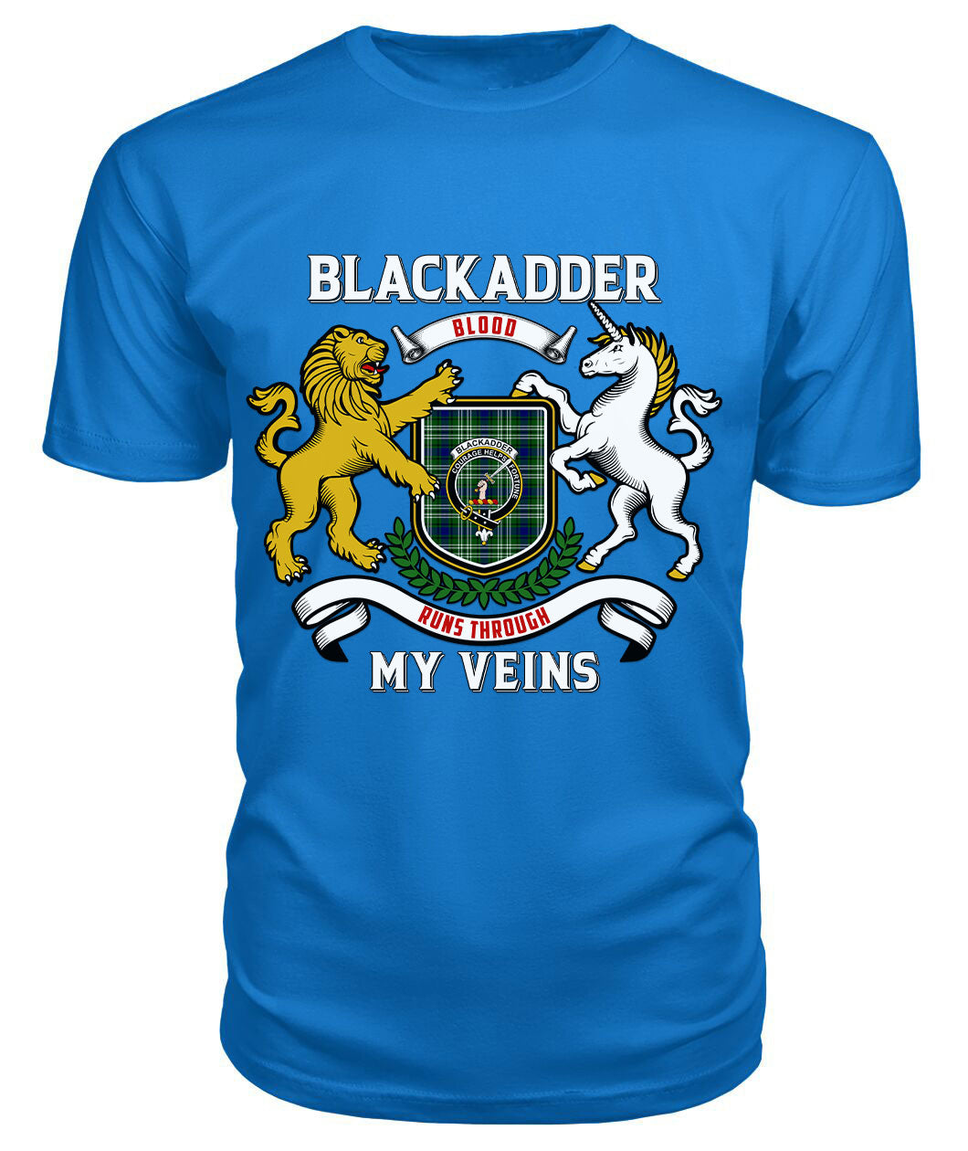 Blackadder Tartan Crest 2D T-shirt - Blood Runs Through My Veins Style
