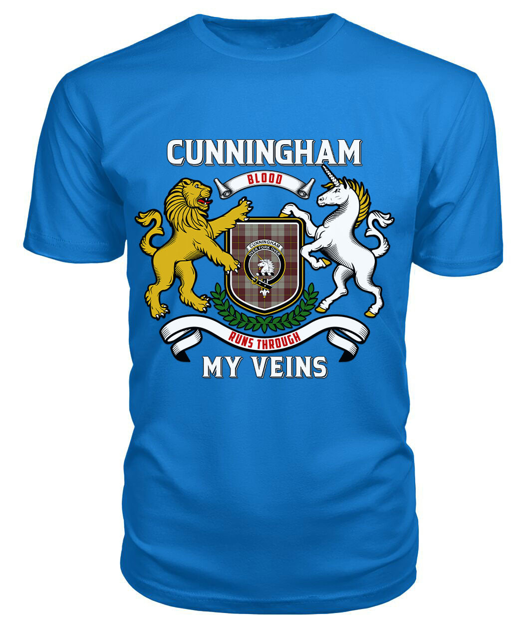 Cunningham Burgundy Dancers Tartan Crest 2D T-shirt - Blood Runs Through My Veins Style