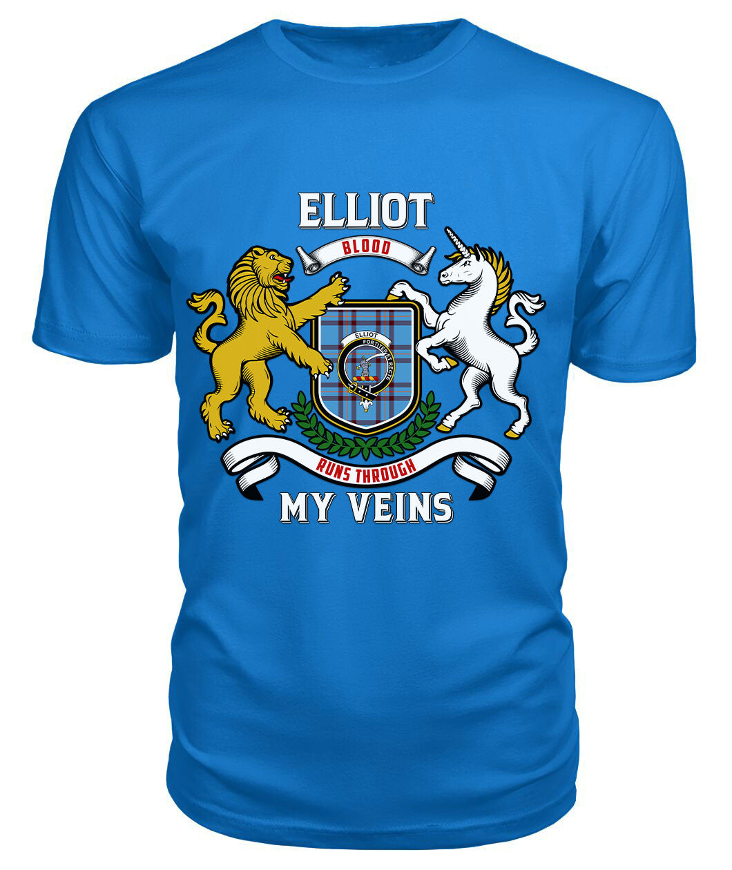 Elliot Ancient Tartan Crest 2D T-shirt - Blood Runs Through My Veins Style