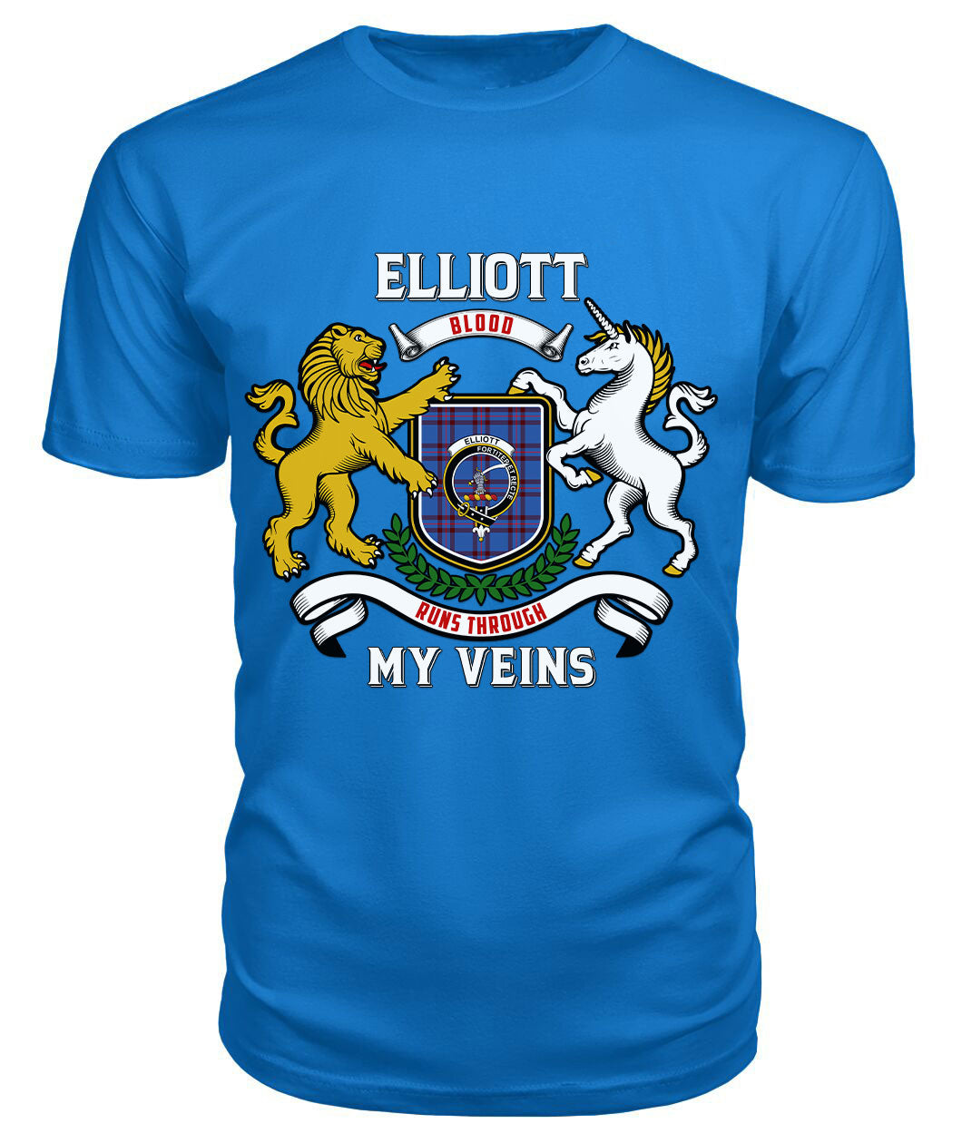 Elliott Modern Tartan Crest 2D T-shirt - Blood Runs Through My Veins Style