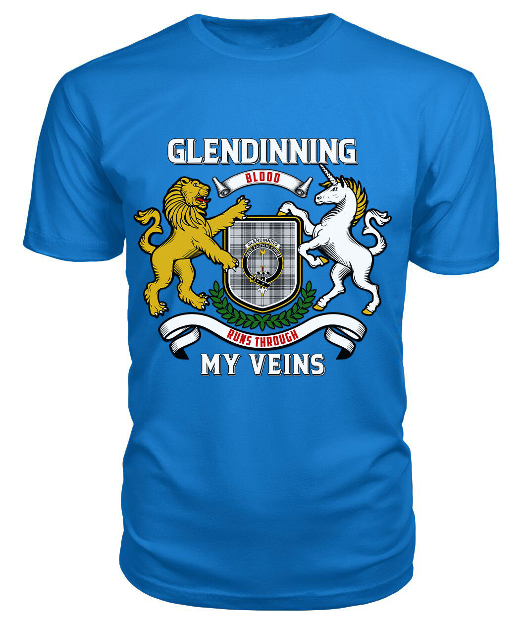 Glendinning Tartan Crest 2D T-shirt - Blood Runs Through My Veins Style
