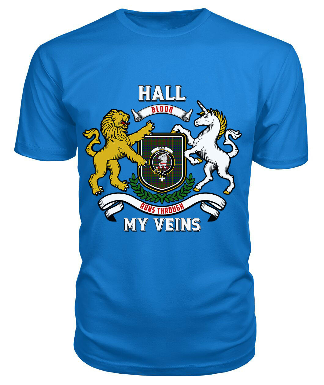 Hall Tartan Crest 2D T-shirt - Blood Runs Through My Veins Style