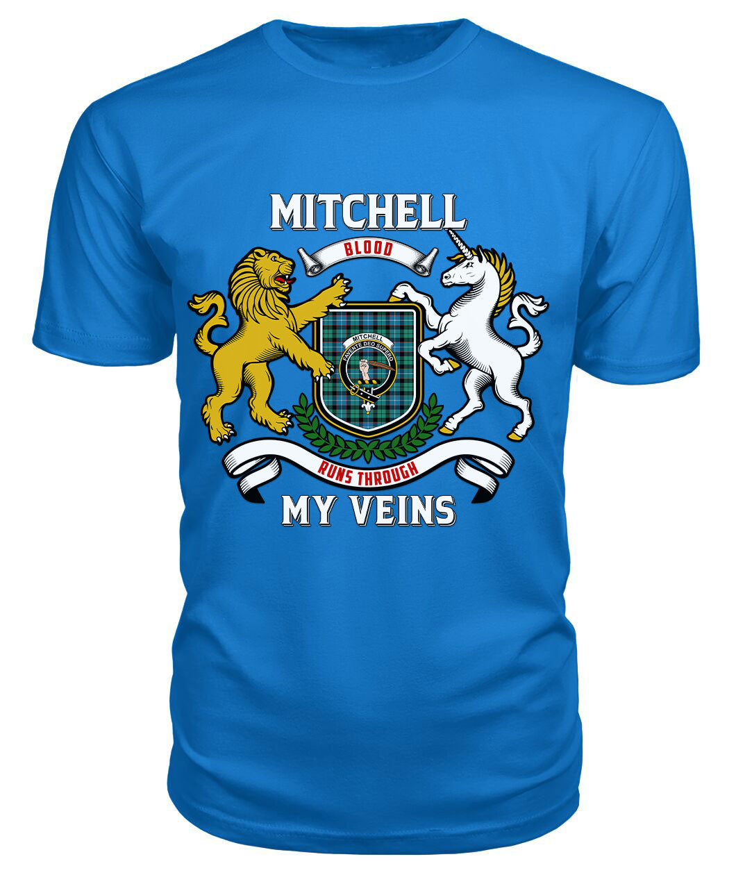 Mitchell Ancient Tartan Crest 2D T-shirt - Blood Runs Through My Veins Style