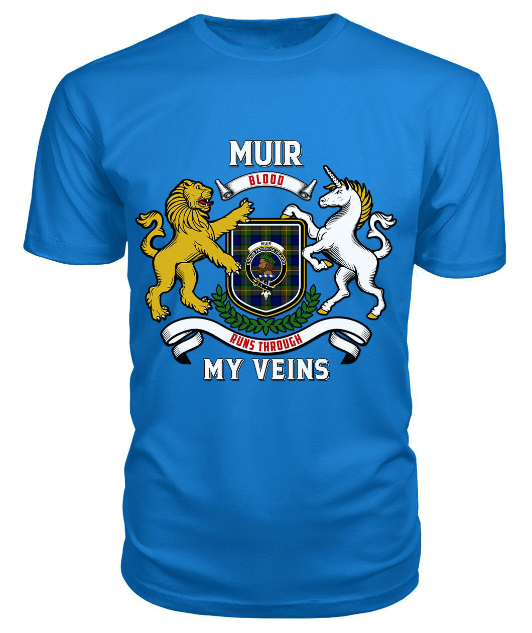 Muir Tartan Crest 2D T-shirt - Blood Runs Through My Veins Style