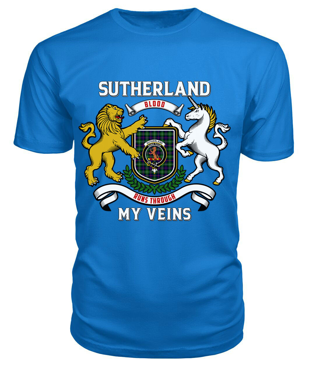 Sutherland Modern Tartan Crest 2D T-shirt - Blood Runs Through My Veins Style