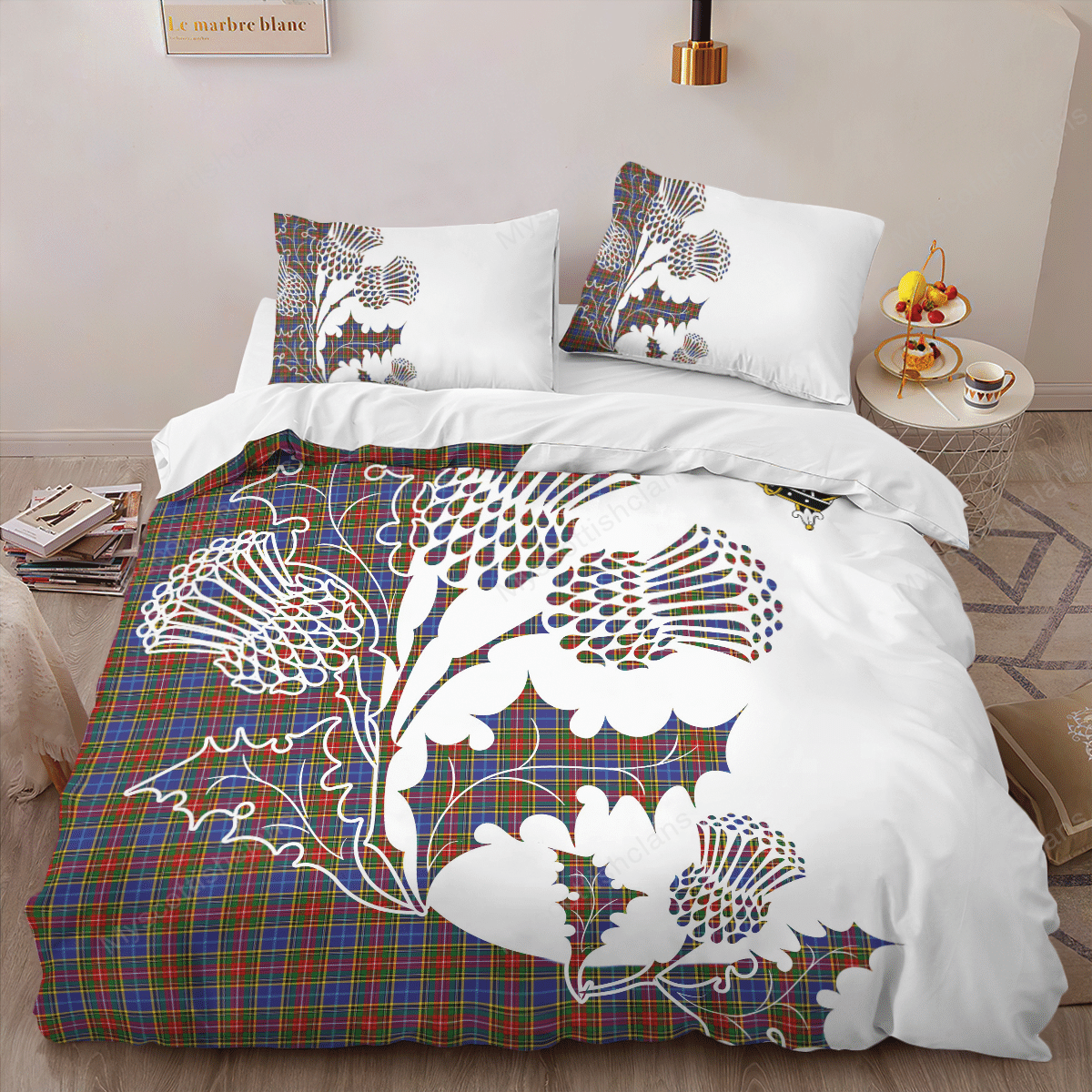 Bethune Tartan Crest Bedding Set - Thistle Style