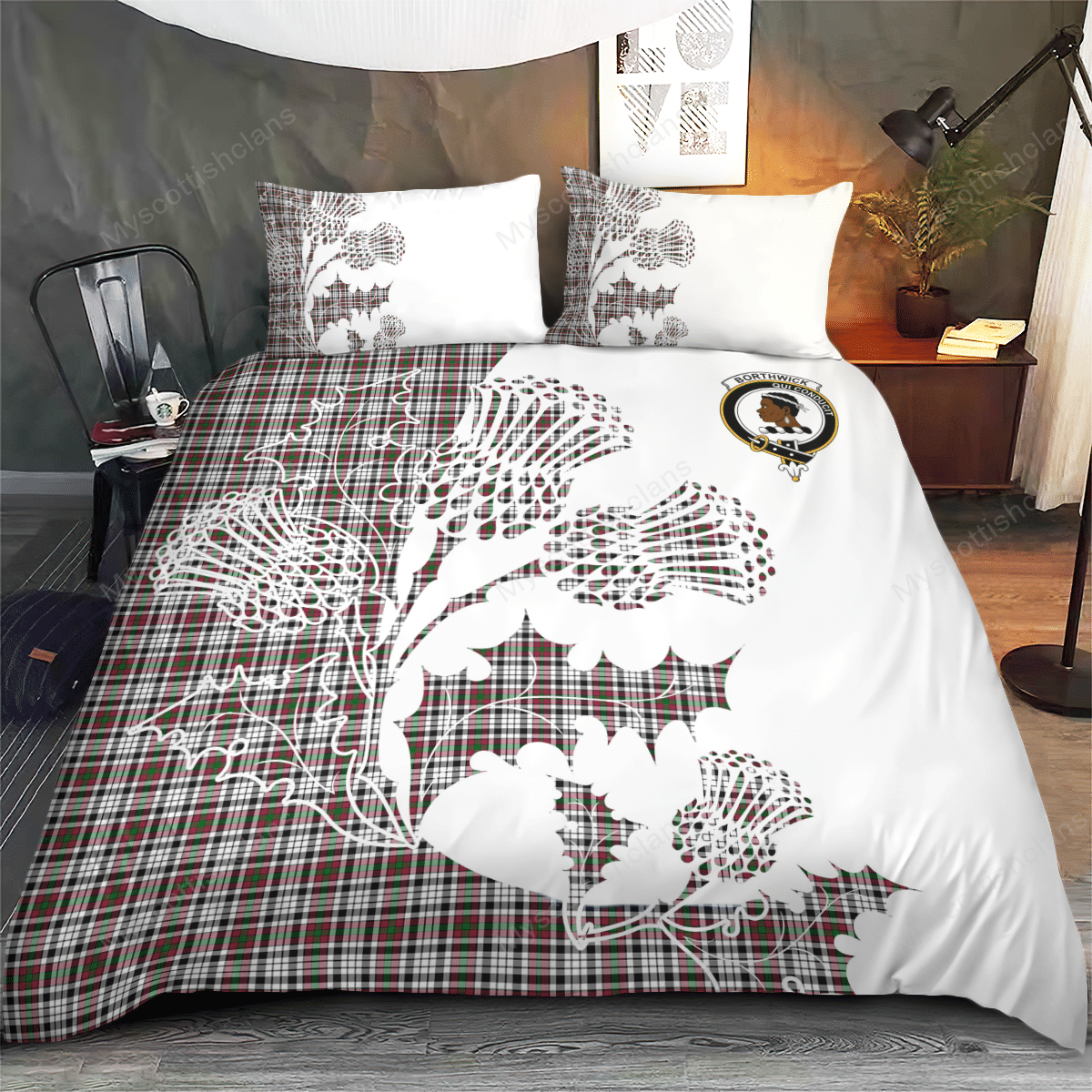 Borthwick Tartan Crest Bedding Set - Thistle Style
