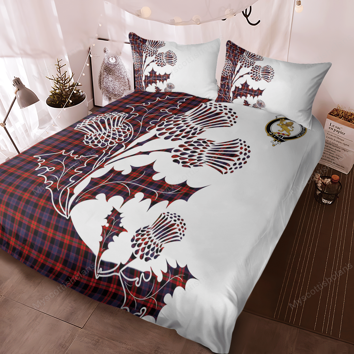 Broun Tartan Crest Bedding Set - Thistle Style
