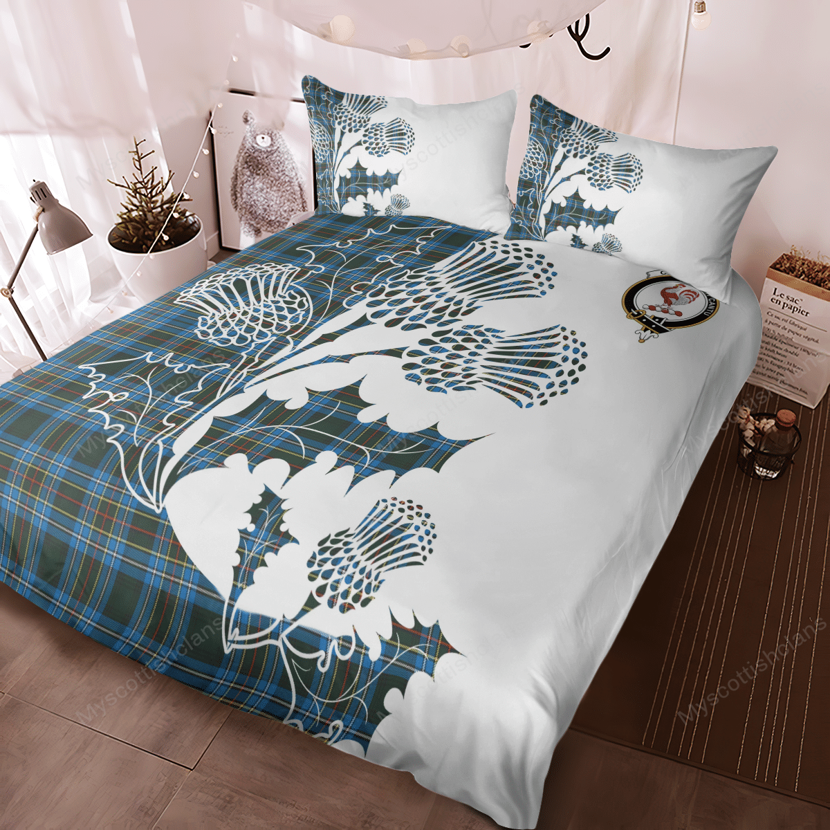 Cockburn Tartan Crest Bedding Set - Thistle Style