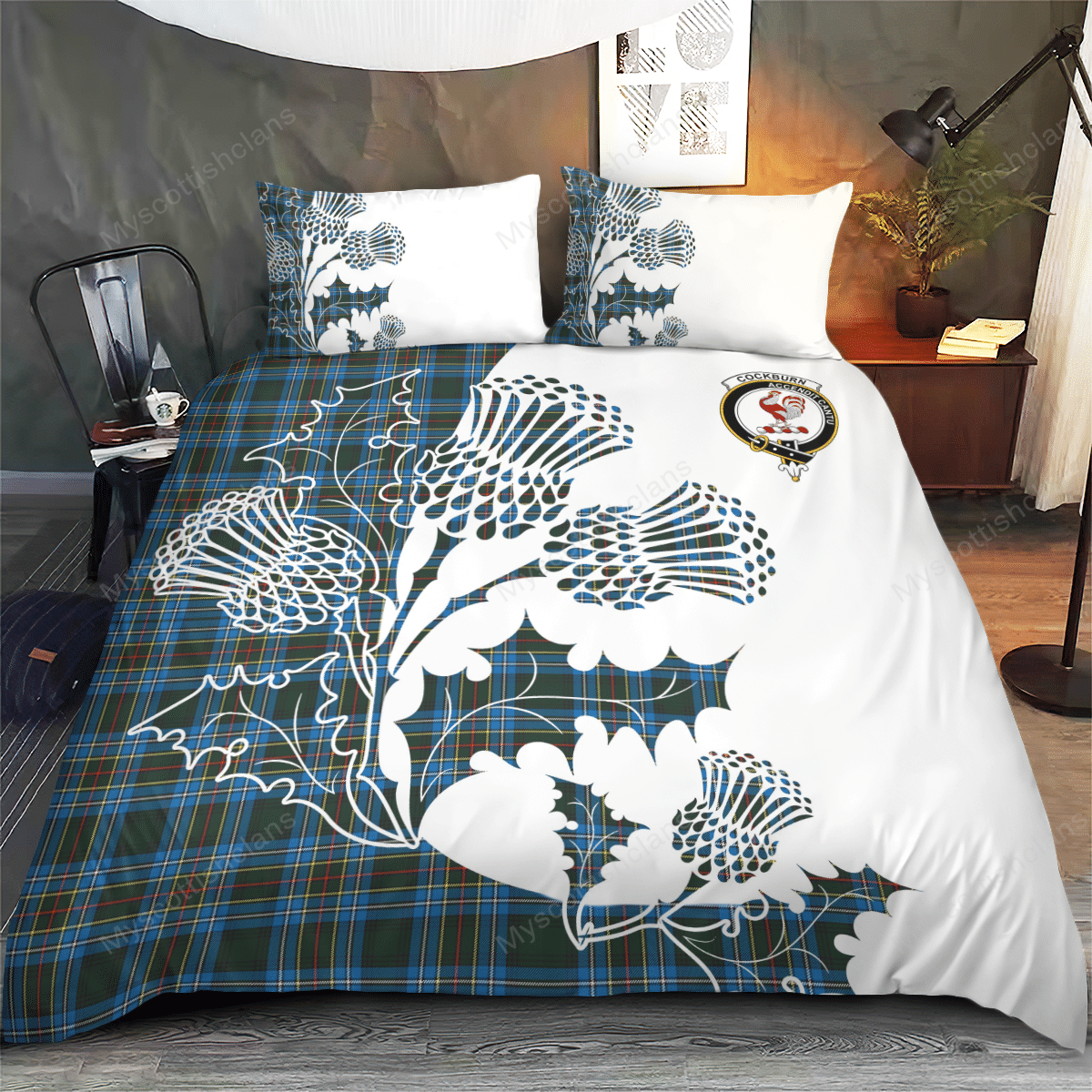 Cockburn Tartan Crest Bedding Set - Thistle Style