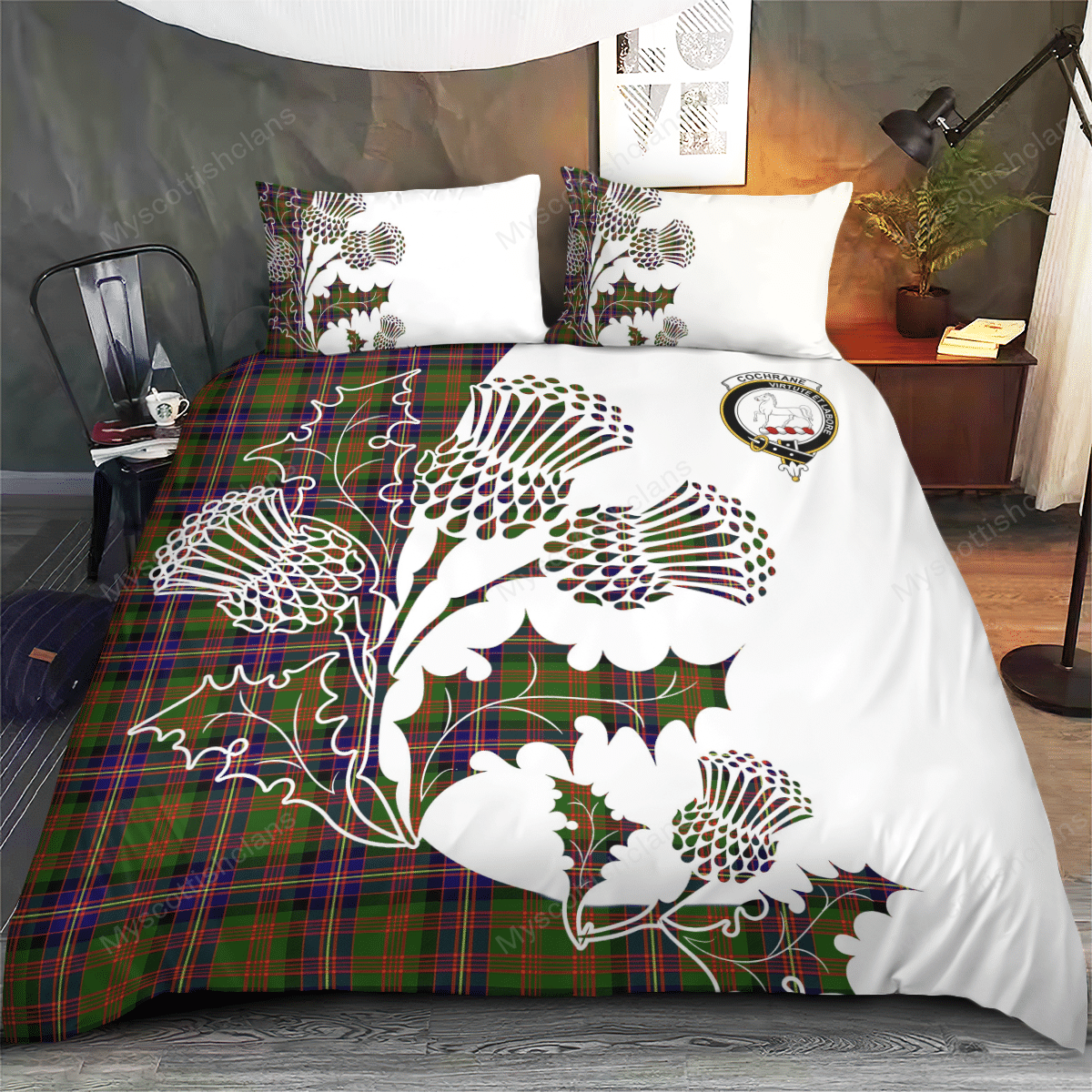 Cochrane Tartan Crest Bedding Set - Thistle Style