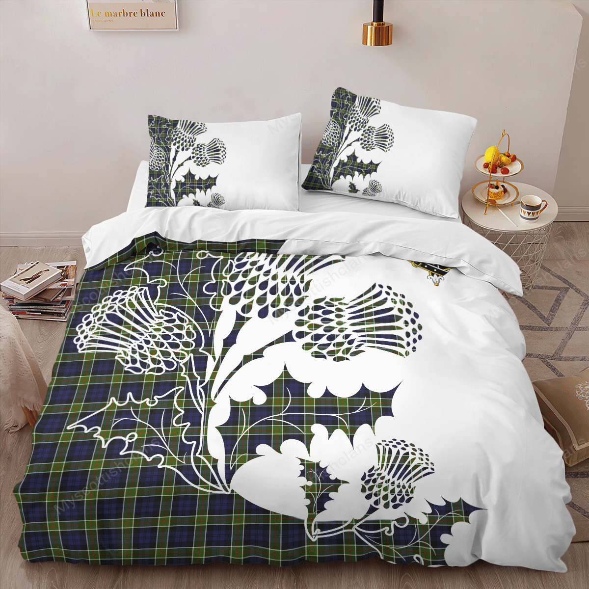 Colquhoun Tartan Crest Bedding Set - Thistle Style