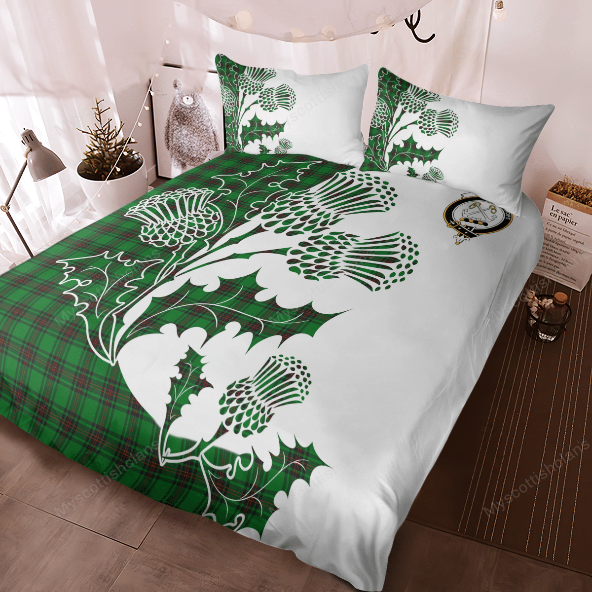 Kinnear Tartan Crest Bedding Set - Thistle Style
