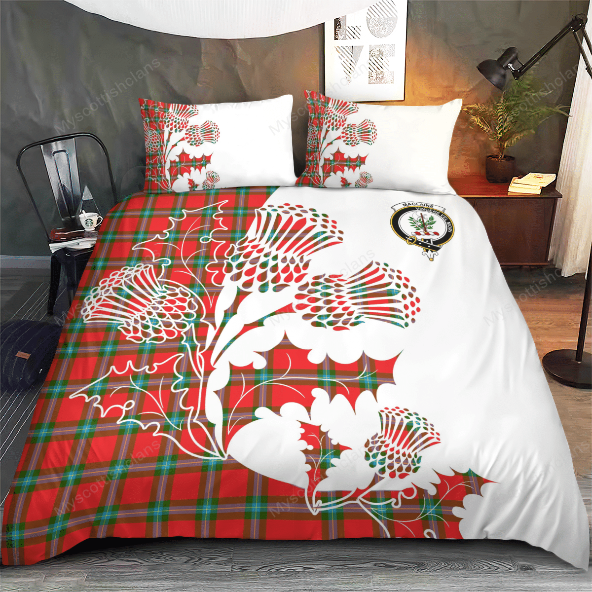 MacLaine Of Lochbuie Tartan Crest Bedding Set - Luxury Style