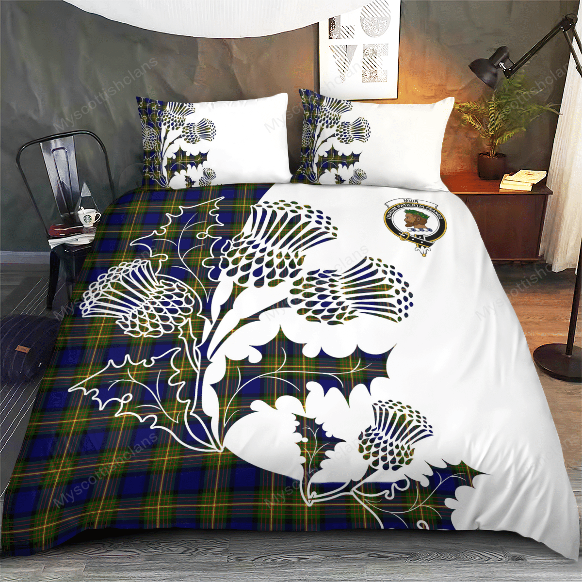 Muir Tartan Crest Bedding Set - Thistle Style
