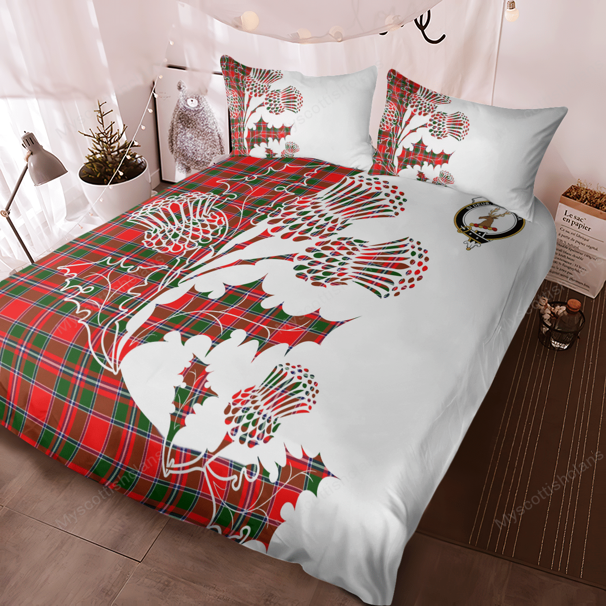 Spens (or Spence) Tartan Crest Bedding Set - Thistle Style