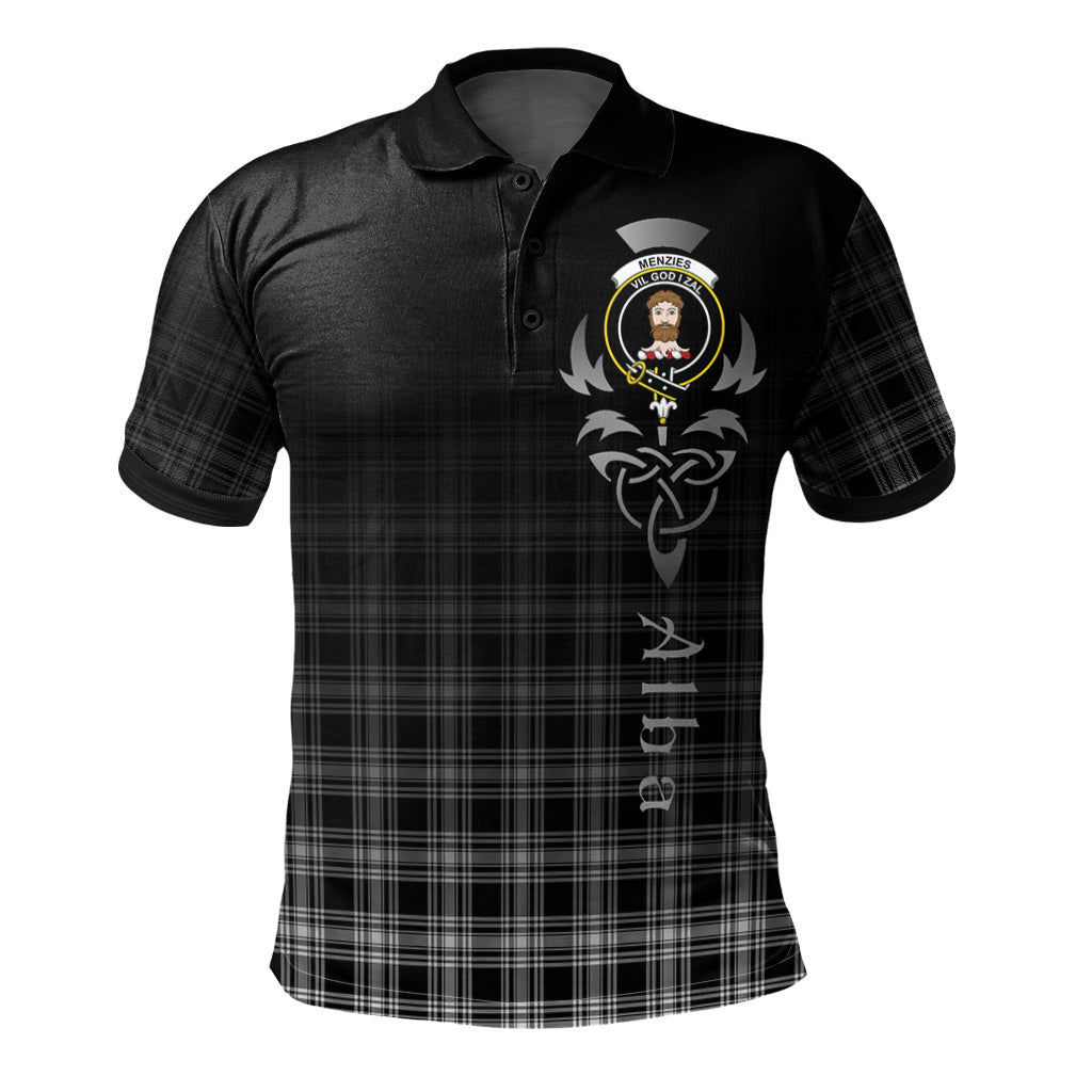 Menzies Black _ White Modern Tartan Polo Shirt - Alba Celtic Style