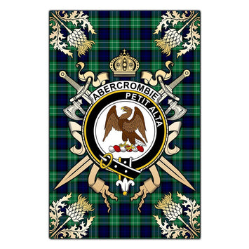 Kinninmont Tartan Crest Black Garden Flag - Gold Thistle Style