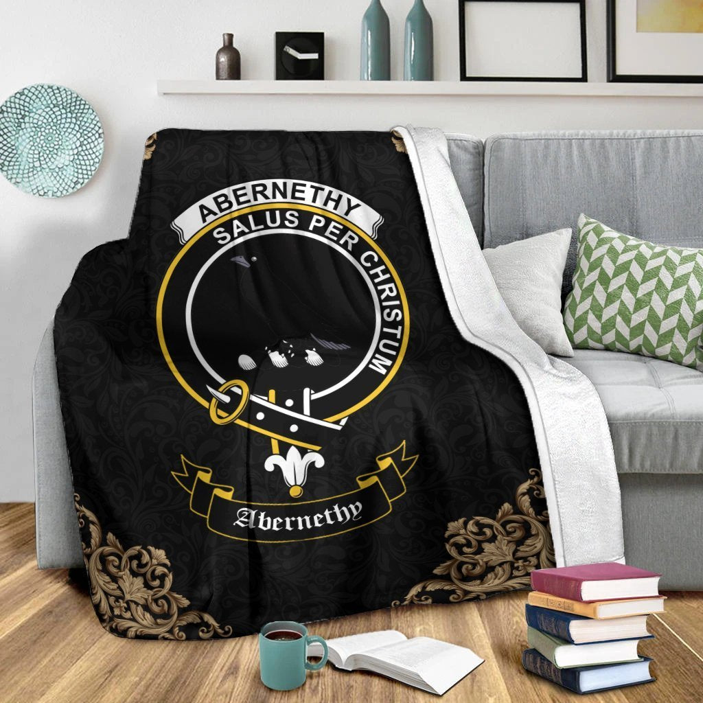 Abernethy Crest Tartan Premium Blanket Black