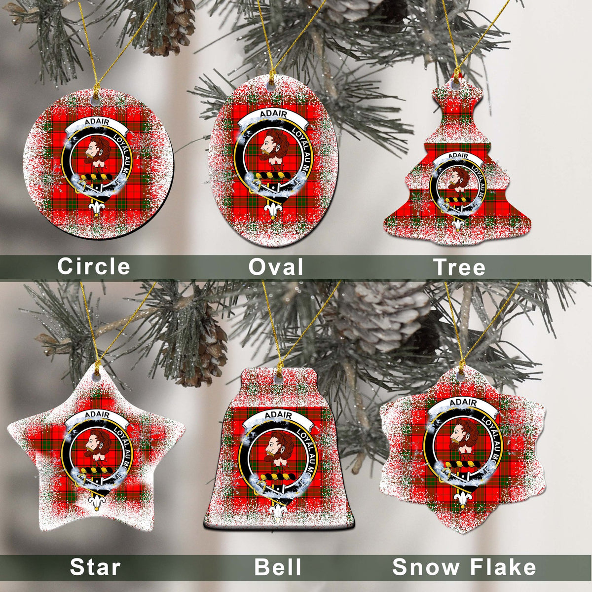 Adair Tartan Christmas Ceramic Ornament - Snow Style
