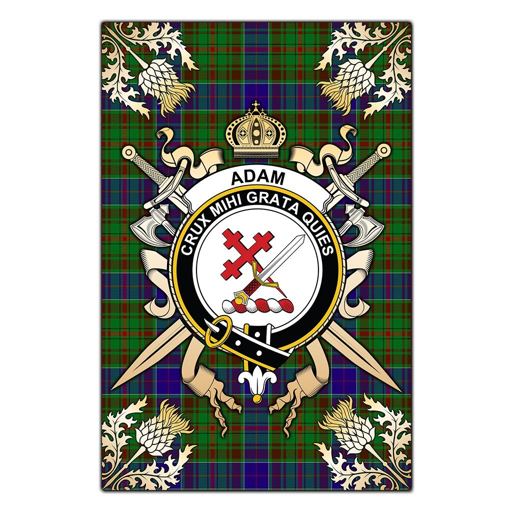 Adam Tartan Crest Black Garden Flag - Gold Thistle Style
