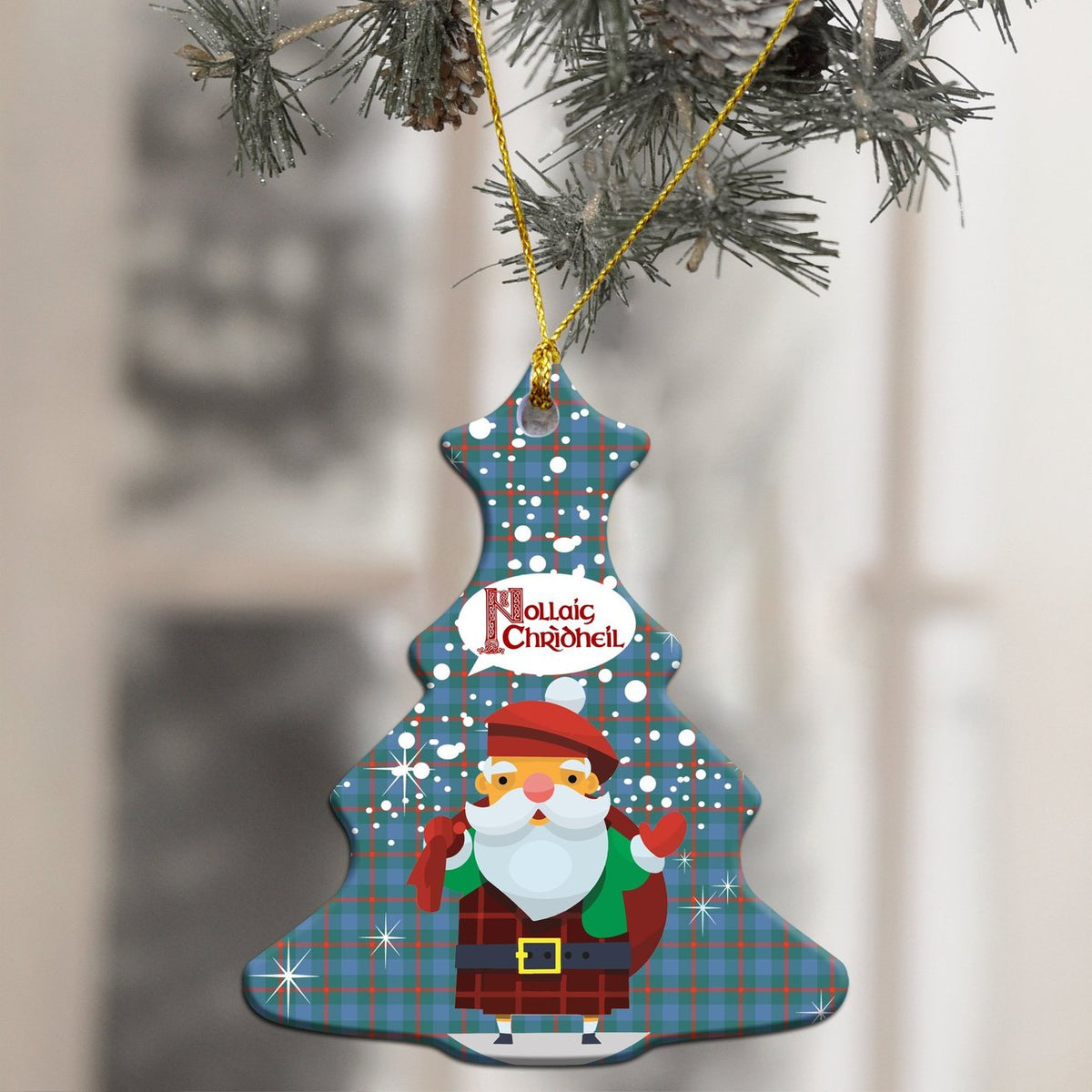 Agnew Ancient Tartan Christmas Ceramic Ornament - Santa Style