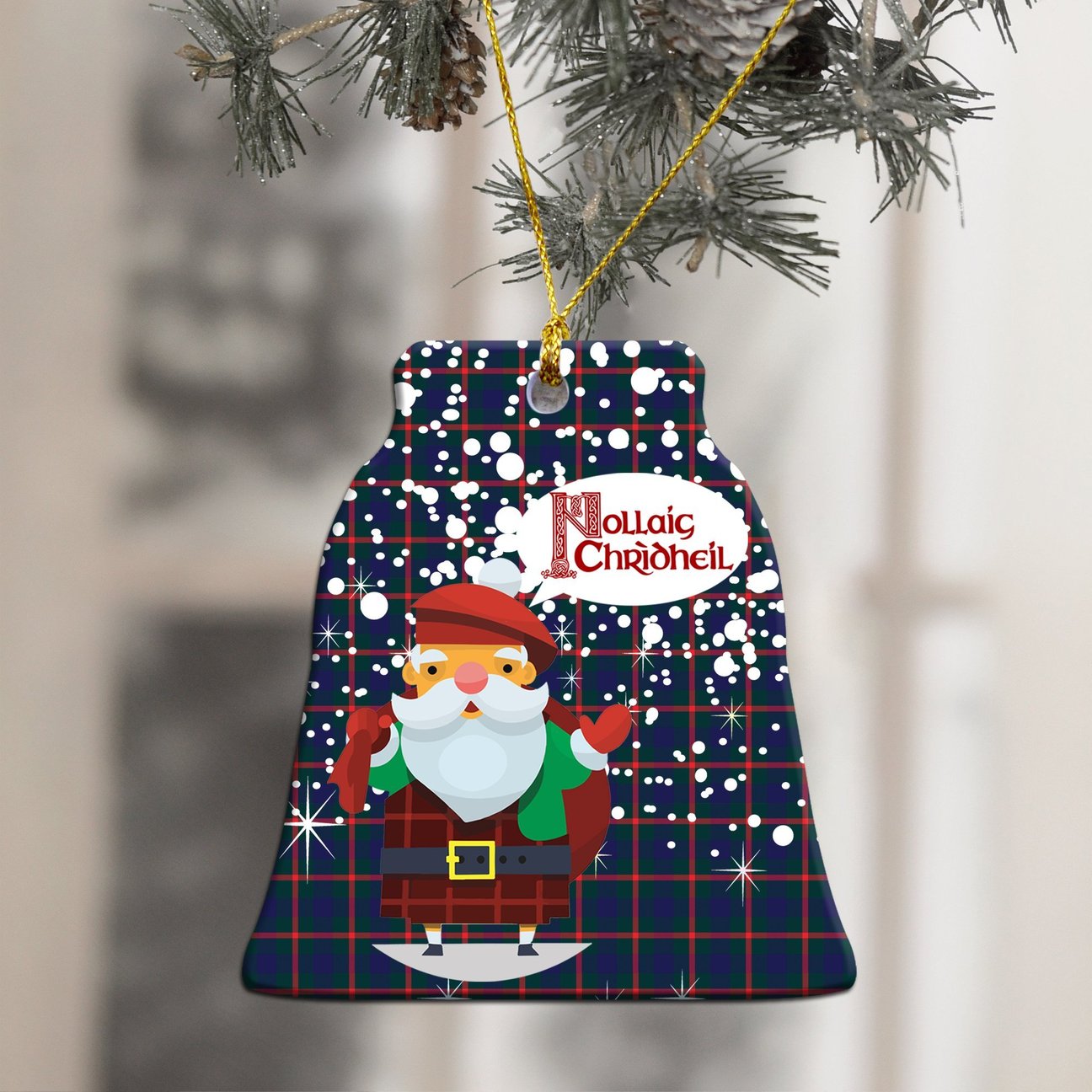 Agnew Modern Tartan Christmas Ceramic Ornament - Santa Style