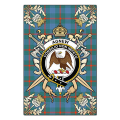 Agnew Ancient Tartan Crest Black Garden Flag - Gold Thistle Style