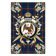 Agnew Modern Tartan Crest Black Garden Flag - Gold Thistle Style