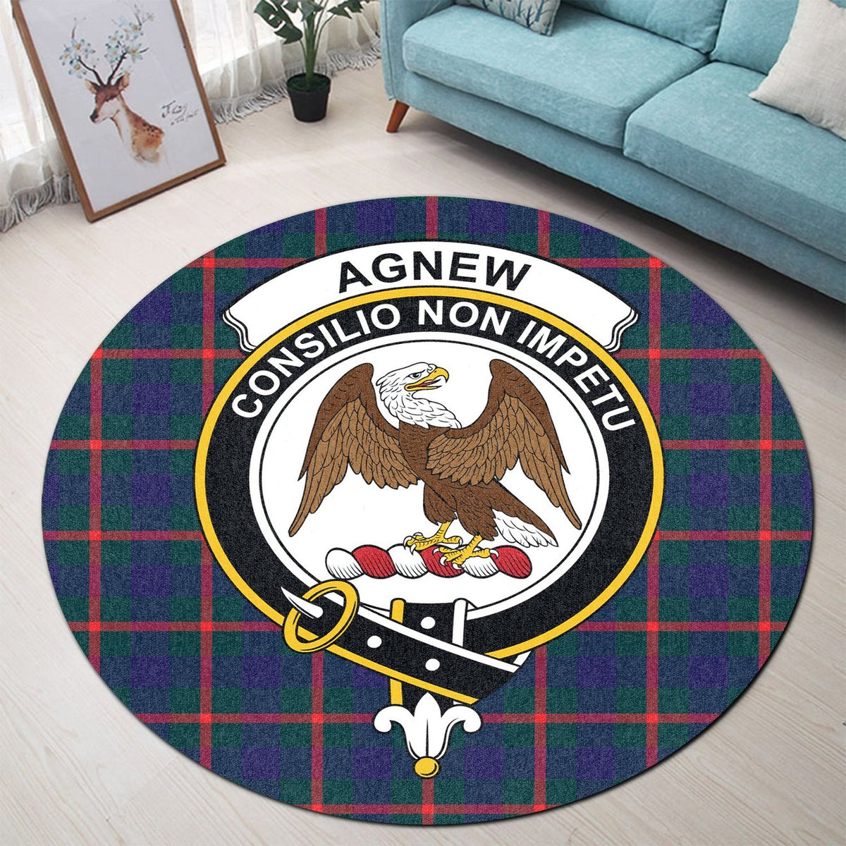 Agnew Modern Tartan Crest Round Rug